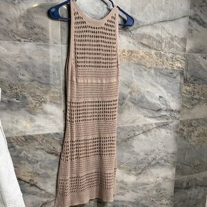 Elegant Tan Knit beach cover up Dress
